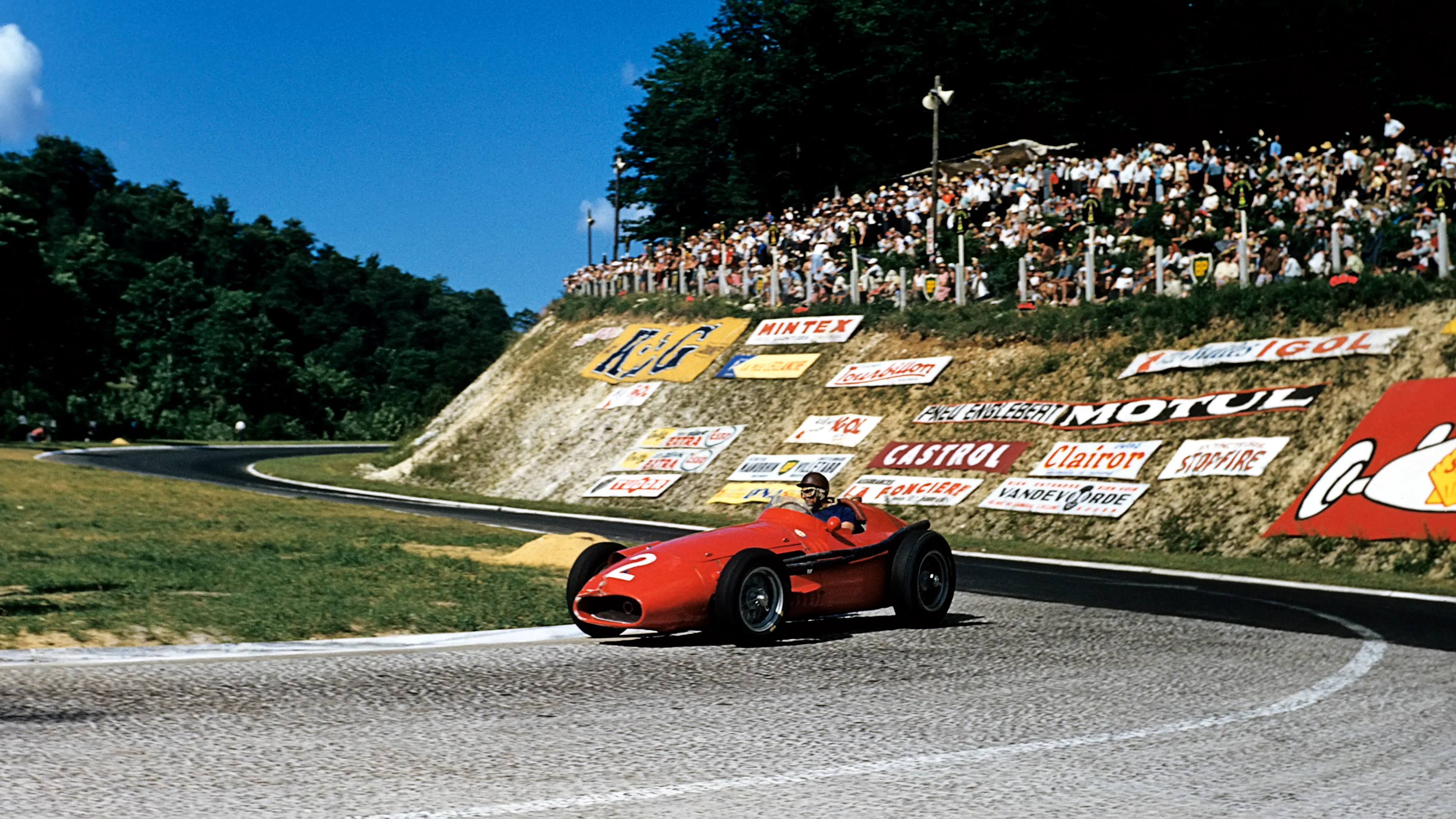 Juan Manuel Fangio, Maserati 250F, Grand Prix of France, Rouen-Les-Essarts, 07 July 1957. (Photo by